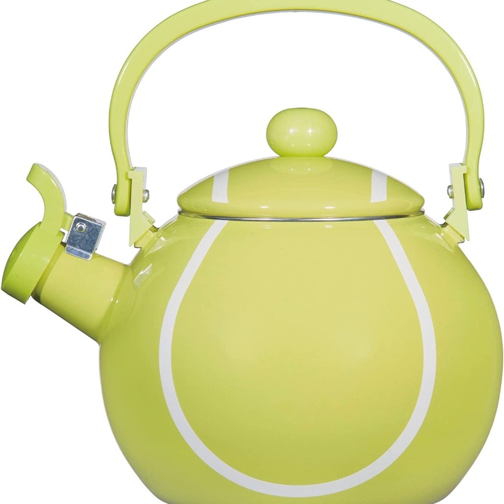 Whistling Tea Kettle for Stove Top Tennis Decor Enamel on Steel Teakettle.